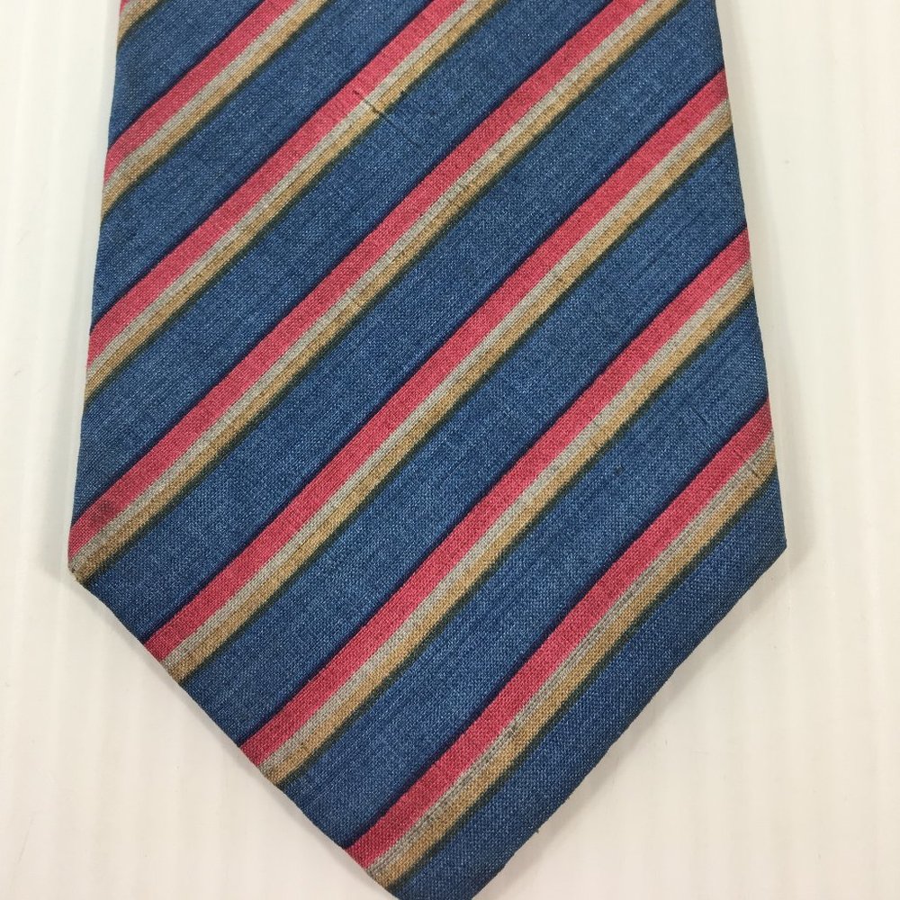 Michel Mens Tie 3 in W x L 55 Silk Blue Pink Gray‎ Black Stripe